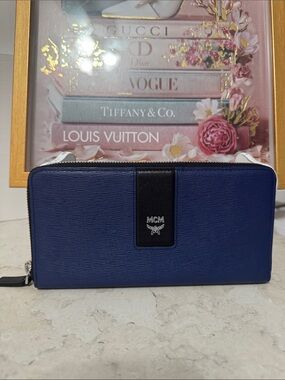 MCM Navy and Black Zip Around Leather Wallet NWOT